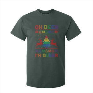 Funny Christmas LGBT T Shirt For Kid Oh Deer Im Queer TS09 Dark Forest Green Print Your Wear