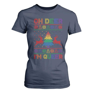 Funny Christmas LGBT T Shirt For Women Oh Deer Im Queer TS09 Navy Print Your Wear