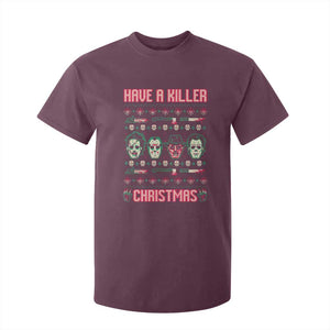 Horror Xmas T Shirt For Kid Have A Killer Christmas Horror Characters TS09 Maroon Print Your Wear