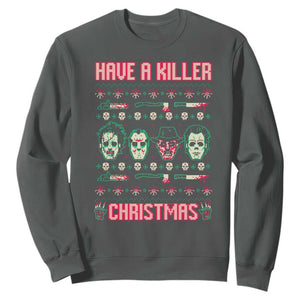 Horror Xmas Sweatshirt Have A Killer Christmas Horror Characters TS09 Dark Heather Print Your Wear