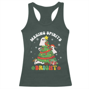 Gothic Xmas Racerback Tank Top Making Spirits Bright Cute Ghost Christmas Tree TS09 Dark Forest Green Print Your Wear