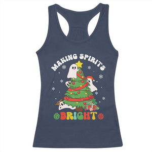 Gothic Xmas Racerback Tank Top Making Spirits Bright Cute Ghost Christmas Tree TS09 Navy Print Your Wear