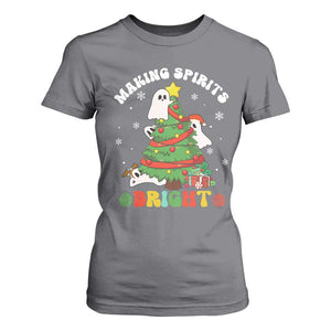 Gothic Xmas T Shirt For Women Making Spirits Bright Cute Ghost Christmas Tree TS09 Charcoal Print Your Wear