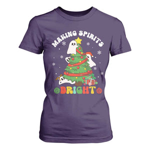 Gothic Xmas T Shirt For Women Making Spirits Bright Cute Ghost Christmas Tree TS09 Purple Print Your Wear
