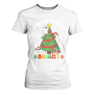 Gothic Xmas T Shirt For Women Making Spirits Bright Cute Ghost Christmas Tree TS09 White Print Your Wear