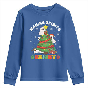Gothic Xmas Youth Sweatshirt Making Spirits Bright Cute Ghost Christmas Tree TS09 Royal Blue Print Your Wear