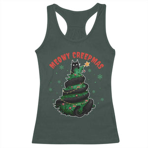Gothic Xmas Racerback Tank Top Meowy Creepmas Cat Christmas Tree TS09 Dark Forest Green Print Your Wear