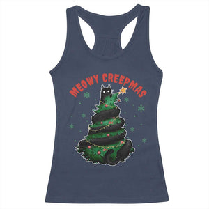 Gothic Xmas Racerback Tank Top Meowy Creepmas Cat Christmas Tree TS09 Navy Print Your Wear