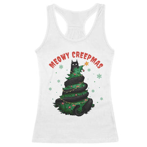 Gothic Xmas Racerback Tank Top Meowy Creepmas Cat Christmas Tree TS09 White Print Your Wear