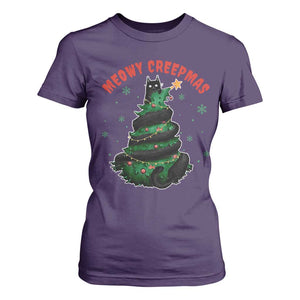 Gothic Xmas T Shirt For Women Meowy Creepmas Cat Christmas Tree TS09 Purple Print Your Wear