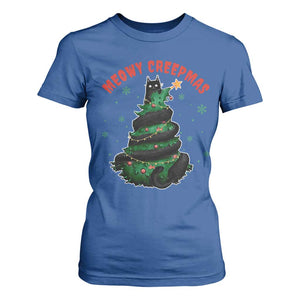 Gothic Xmas T Shirt For Women Meowy Creepmas Cat Christmas Tree TS09 Royal Blue Print Your Wear