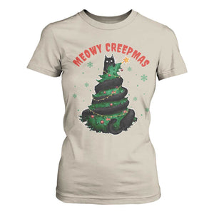 Gothic Xmas T Shirt For Women Meowy Creepmas Cat Christmas Tree TS09 Sand Print Your Wear