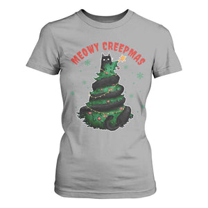 Gothic Xmas T Shirt For Women Meowy Creepmas Cat Christmas Tree TS09 Sport Gray Print Your Wear