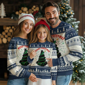 Gothic Xmas Ugly Christmas Sweater Meowy Creepmas Cat Christmas Tree TS09 Navy Print Your Wear