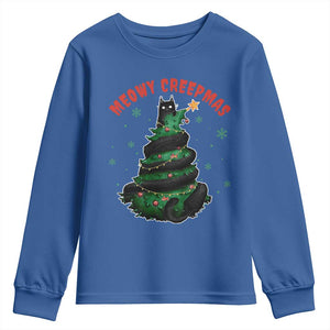Gothic Xmas Youth Sweatshirt Meowy Creepmas Cat Christmas Tree TS09 Royal Blue Print Your Wear