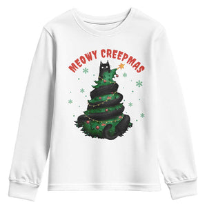 Gothic Xmas Youth Sweatshirt Meowy Creepmas Cat Christmas Tree TS09 White Print Your Wear