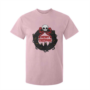 Gothic Christmas T Shirt For Kid Merry Creepmas Cat Wreath TS09 Light Pink Print Your Wear