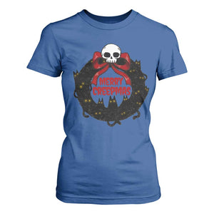 Gothic Christmas T Shirt For Women Merry Creepmas Cat Wreath TS09 Royal Blue Print Your Wear