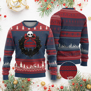 Gothic Xmas Ugly Christmas Sweater Merry Creepmas Cat Wreath TS09 Burgundy Print Your Wear