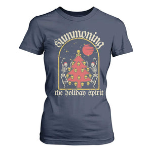 Gothic Xmas T Shirt For Women Summoning Holiday Spirit Skeleton Christmas Tree TS09 Navy Print Your Wear