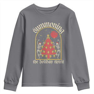 Gothic Xmas Youth Sweatshirt Summoning Holiday Spirit Skeleton Christmas Tree TS09 Charcoal Print Your Wear