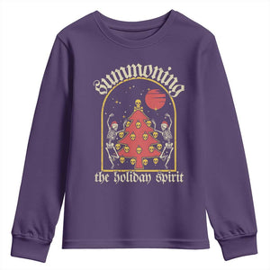 Gothic Xmas Youth Sweatshirt Summoning Holiday Spirit Skeleton Christmas Tree TS09 Purple Print Your Wear
