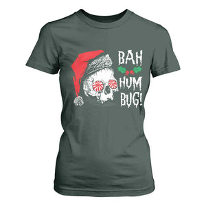 Christmas Bah Humbug Skull Santa Hat T Shirt For Women TS09 Dark Forest Green Print Your Wear
