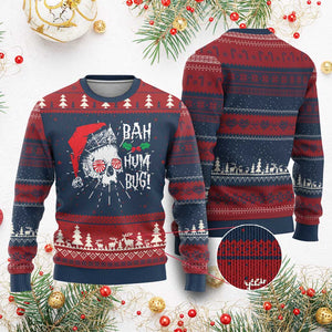 Xmas Bah Humbug Skull Santa Hat Ugly Christmas Sweater TS09 Burgundy Print Your Wear