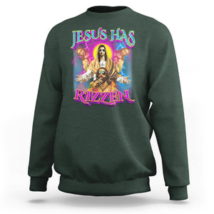 Jesus Has Rizzen Christian Funny Cool Meme Sweatshirt TS09 Dark Forest Green Printyourwear