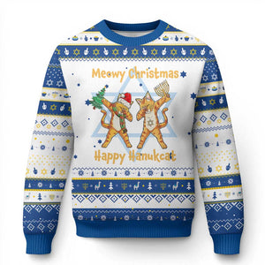 Happy Hanukcat Xmas Hanukkah Ugly Sweater Meowy Christmas Menoral Chanukkah TS09 White Royal Blue Print Your Wear