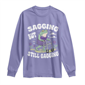 Funny Frog Meme Long Sleeve Shirt Sagging But Still Gagging Naughty Adult Humor TS09 Violet Print Your Wear
