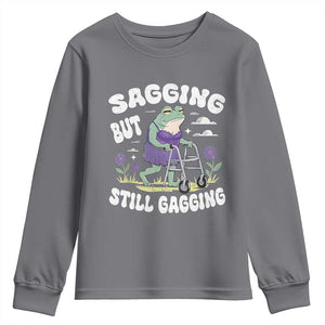 Funny Frog Meme Youth Sweatshirt Sagging But Still Gagging Naughty Adult Humor TS09 Charcoal Print Your Wear