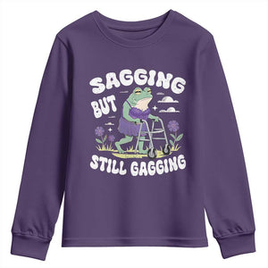 Funny Frog Meme Youth Sweatshirt Sagging But Still Gagging Naughty Adult Humor TS09 Purple Print Your Wear