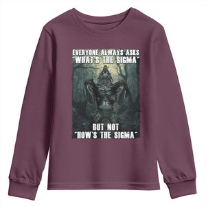 Funny Meme Wolf Alpha Youth Sweatshirt Everyone Always Asks What's The Sigma But Not How's The Sigma TS09 Maroon Print Your Wear