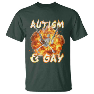 Funny Skeleton Meme T Shirt Autistic and Gay TS09 Dark Forest Green Print Your Wear