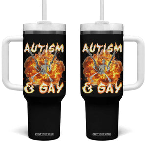 Funny Skeleton Meme Tumbler With Handle Autistic and Gay TS09 One Size: 40 oz Black Print Your Wear