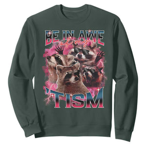 Funny Meme Autistic Raccoon Sweatshirt Be In Awe Of My 'Tism TS09 Dark Forest Green Print Your Wear