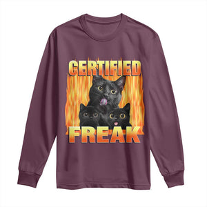Funny Cat Meme Long Sleeve Shirt Certified Freak TS09 Maroon Print Your Wear