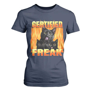 Funny Cat Meme T Shirt For Women Certified Freak TS09 Navy Print Your Wear