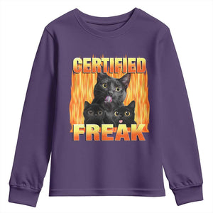 Funny Cat Meme Youth Sweatshirt Certified Freak TS09 Purple Print Your Wear