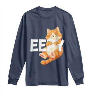 Funny Cat Meme Long Sleeve Shirt Eepy Cat Silly Sleepy Cat TS09 Navy Print Your Wear