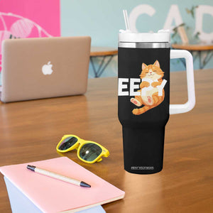 Funny Cat Meme Tumbler With Handle Eepy Cat Silly Sleepy Cat TS09 Print Your Wear