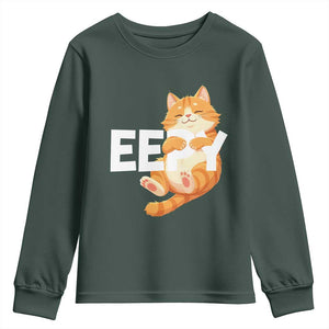 Funny Cat Meme Youth Sweatshirt Eepy Cat Silly Sleepy Cat TS09 Dark Forest Green Print Your Wear