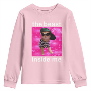 Funny Cat Meme Youth Sweatshirt The Beast Inside Me TS09 Light Pink Print Your Wear