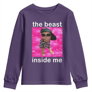 Funny Cat Meme Youth Sweatshirt The Beast Inside Me TS09 Purple Print Your Wear