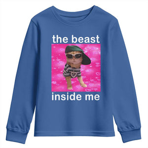 Funny Cat Meme Youth Sweatshirt The Beast Inside Me TS09 Royal Blue Print Your Wear
