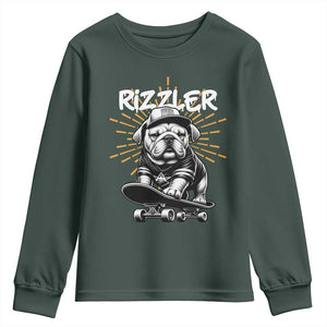 Funny Meme Rizzler Dog Youth Sweatshirt TS09 Dark Forest Green Print Your Wear