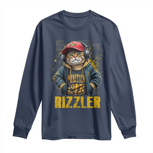 Funny Meme Rizzler Cat Long Sleeve Shirt TS09 Navy Print Your Wear