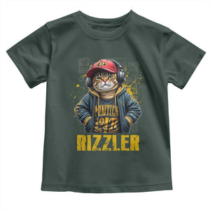 Funny Meme Rizzler Cat Toddler T Shirt TS09 Dark Forest Green Print Your Wear