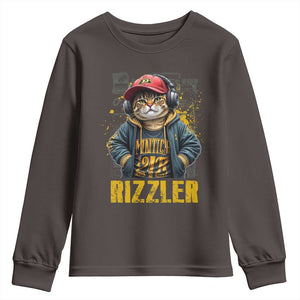 Funny Meme Rizzler Cat Youth Sweatshirt TS09 Dark Chocolate Print Your Wear